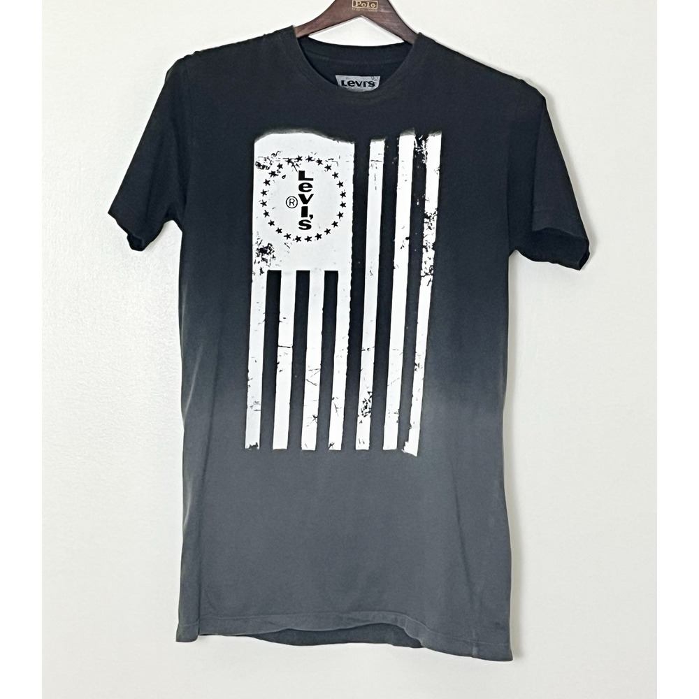 Levi's Flag T-Shirt Men's Small Black Gray Ombré Fade Americana